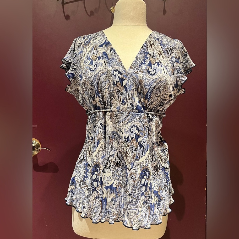Vintage Y2K Blue Paisley Women's Top